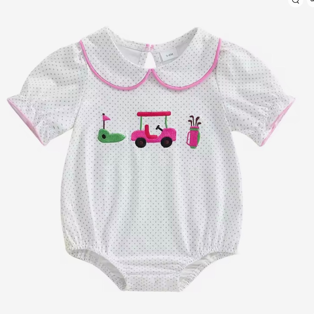 New Baby Girl’s Romper with Pink Golf Cart Design 6-12 months